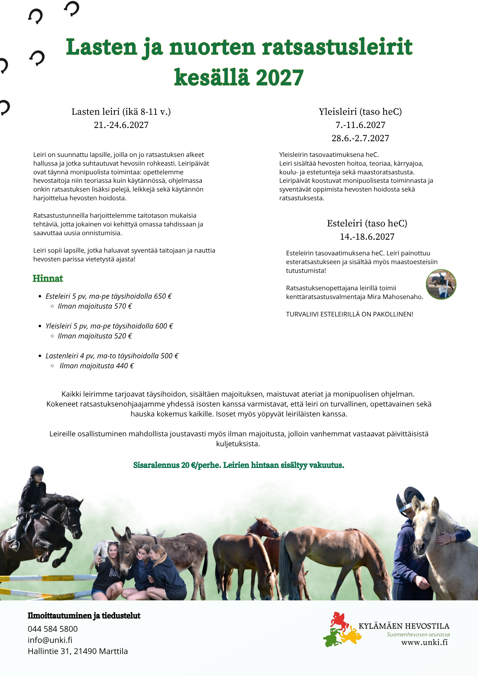 Kylämäen Hevostila kesäleirit 2027
